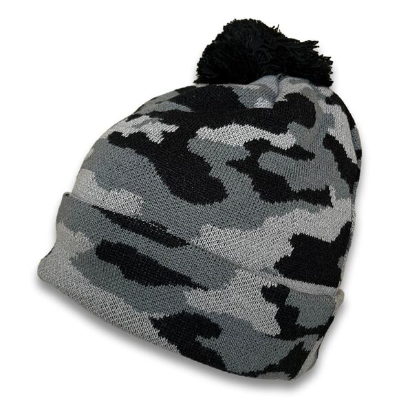 Thick Double Layered Beanie Camo Pattern Long Cuffed Ski Snowboard Hat with Pom - Picture 1 of 4
